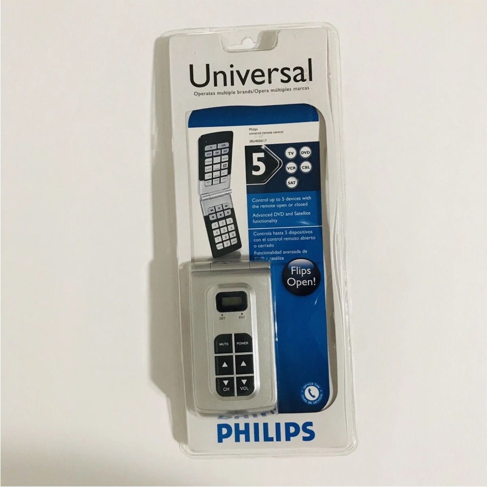 Philips Universal Remote Control FlipOpen 5 DeviceTV,DVD,VCR,CBL,SAT w/Batteries